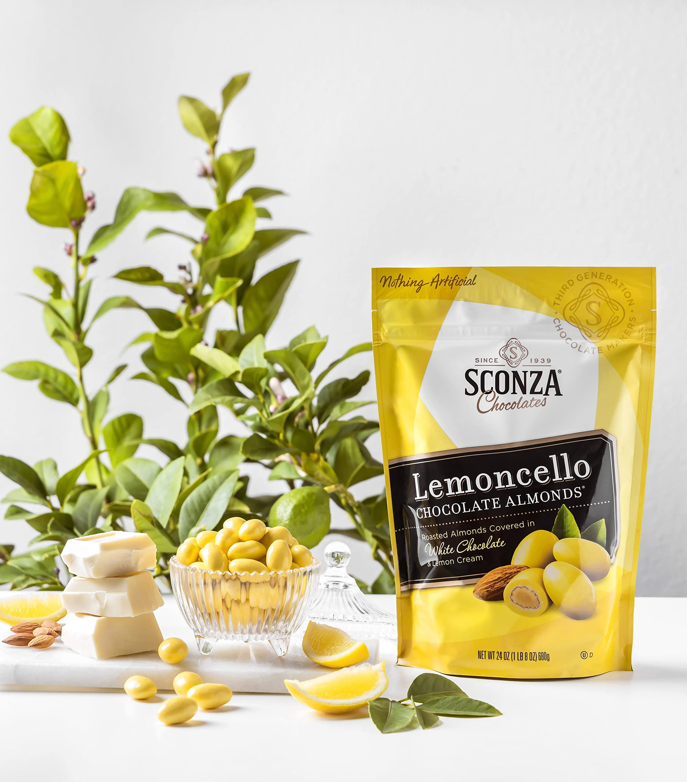 Sconza, Lemoncello Almonds, 24 Ounce, Roasted with White Chocolate