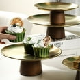 thumbnail image 3 of 1PC Stainless Steel Cake Tray Wooden Base Cupcake Dessert Fruit Display Plate Dining Table Bakeware Stand Rack Home Decoration D, 3 of 6