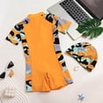 thumbnail image 3 of Pandaie Baby Swimsuit Boy Short Sleeve Rash Guard One Piece Surfing Bathing Suit Toddler Zipper Cute Print Swimwear with Hat 3-4 Years Orange, 3 of 7