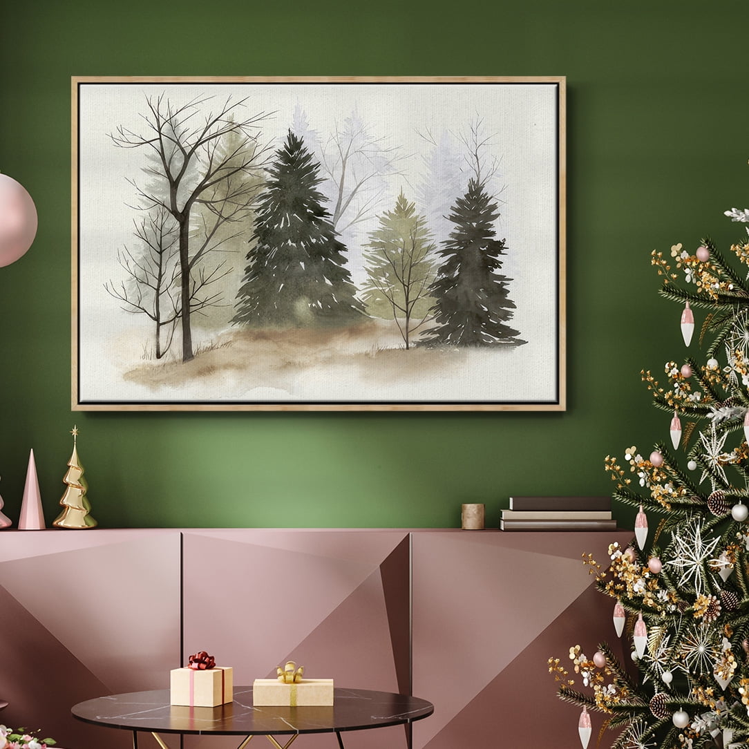 In the Mist II - Framed Gallery Wrapped Holiday Canvas - 25 x 37 - Natural Wood Frame