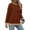thumbnail image 4 of Uaswgudfs ​Women's Casual Blouses Crew Neck Long Sleeve Sweatshirt with Ribbed Cuffs Hem Soft Smooth Fabric Relaxed Fit Comfort Pullover for Daily Outfits Brown L, 4 of 5