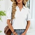 thumbnail image 4 of Levmjia Womens Top Casual Short Sleeve Blouse Solid Color Soft Polyester Fashion V Neck Turn Down Collar Summer Fashion Shirt Daily Wear, 4 of 7