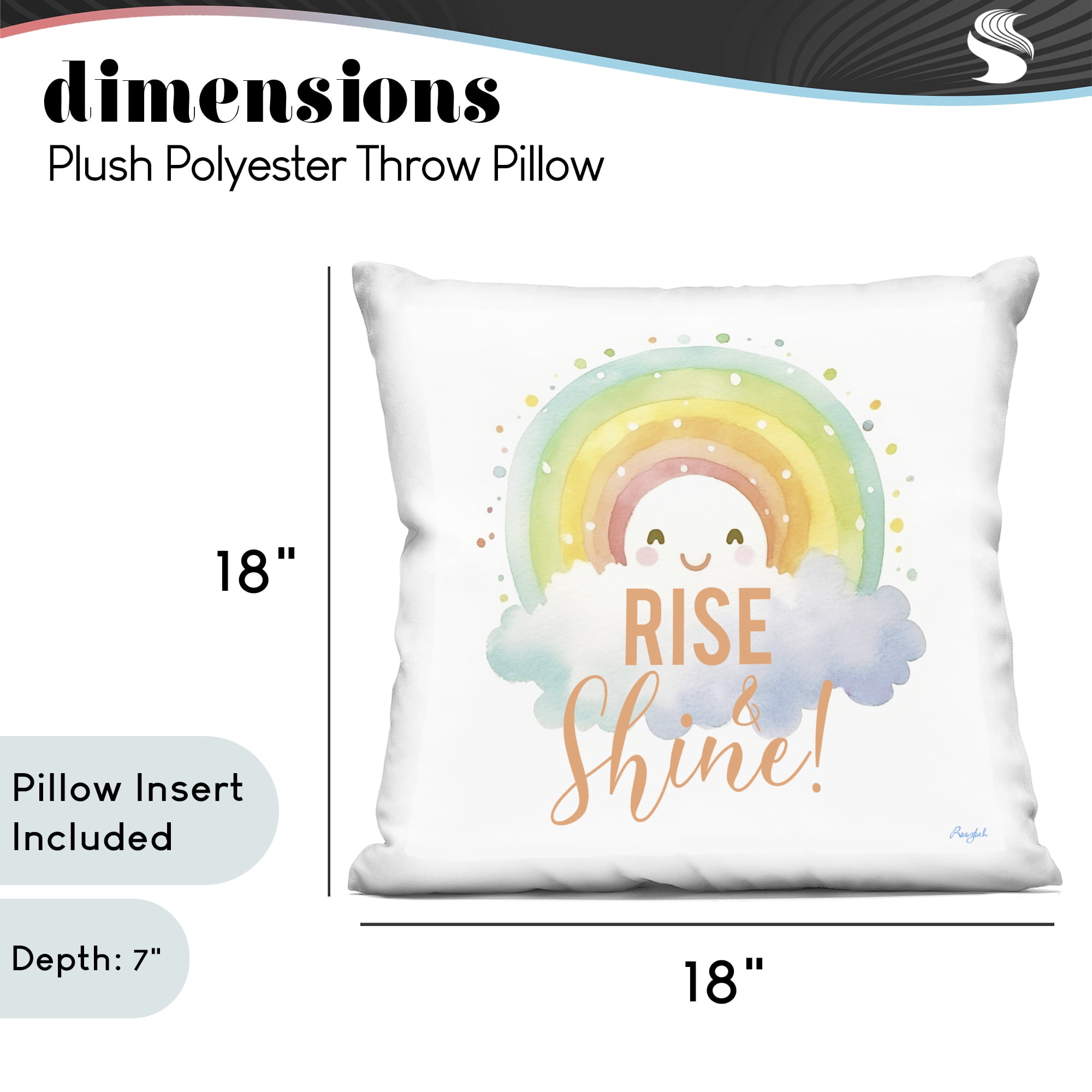 Stupell Industries Rise Shine Happy Rainbow Decorative Printed Throw Pillow, design by Roozbeh
