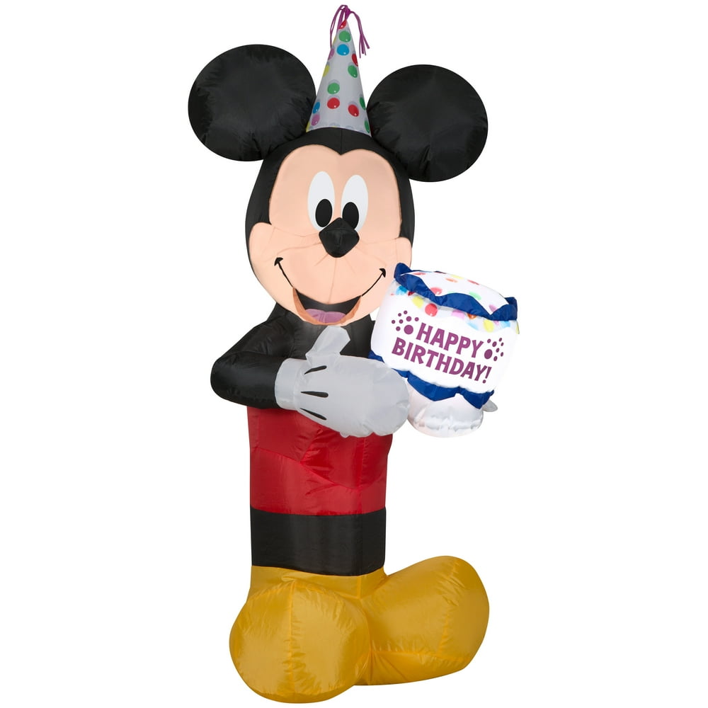 Gemmy Airblown Inflatable Birthday Party Mickey Mouse with Cake, 3.5 ft Tall, black Walmart