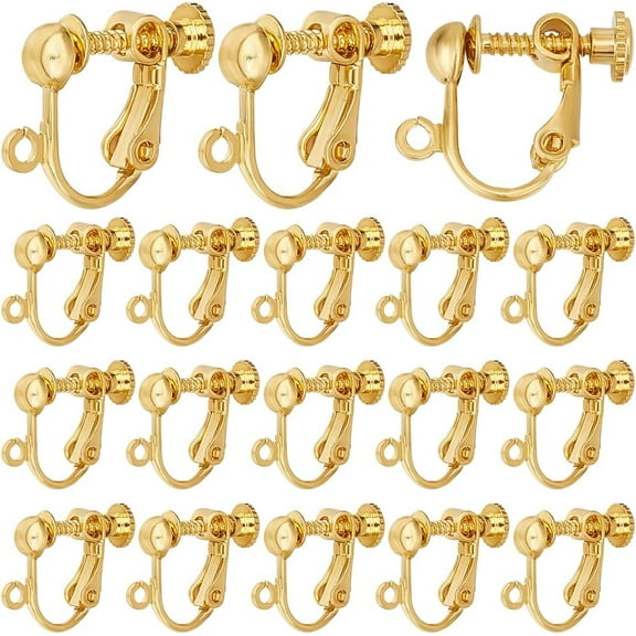 1 BOX 40PCS Brass Clip on Earring Components Screw Back Earring Converter Silver Gold Ear Clips Non Pierced Clip Earrings Findings Bulk for Jewelry Making Accessories Women Diy Earring Craft