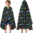 thumbnail image 3 of Multicolor Controllers Games Icons Black Pattern Hooded Bath Towel，60"x35" for Ages 3 To 12 Kids, Quick Dry Lightweight Soft Microfiber Hood Beach Towel Cover Up for Kids, 3 of 7