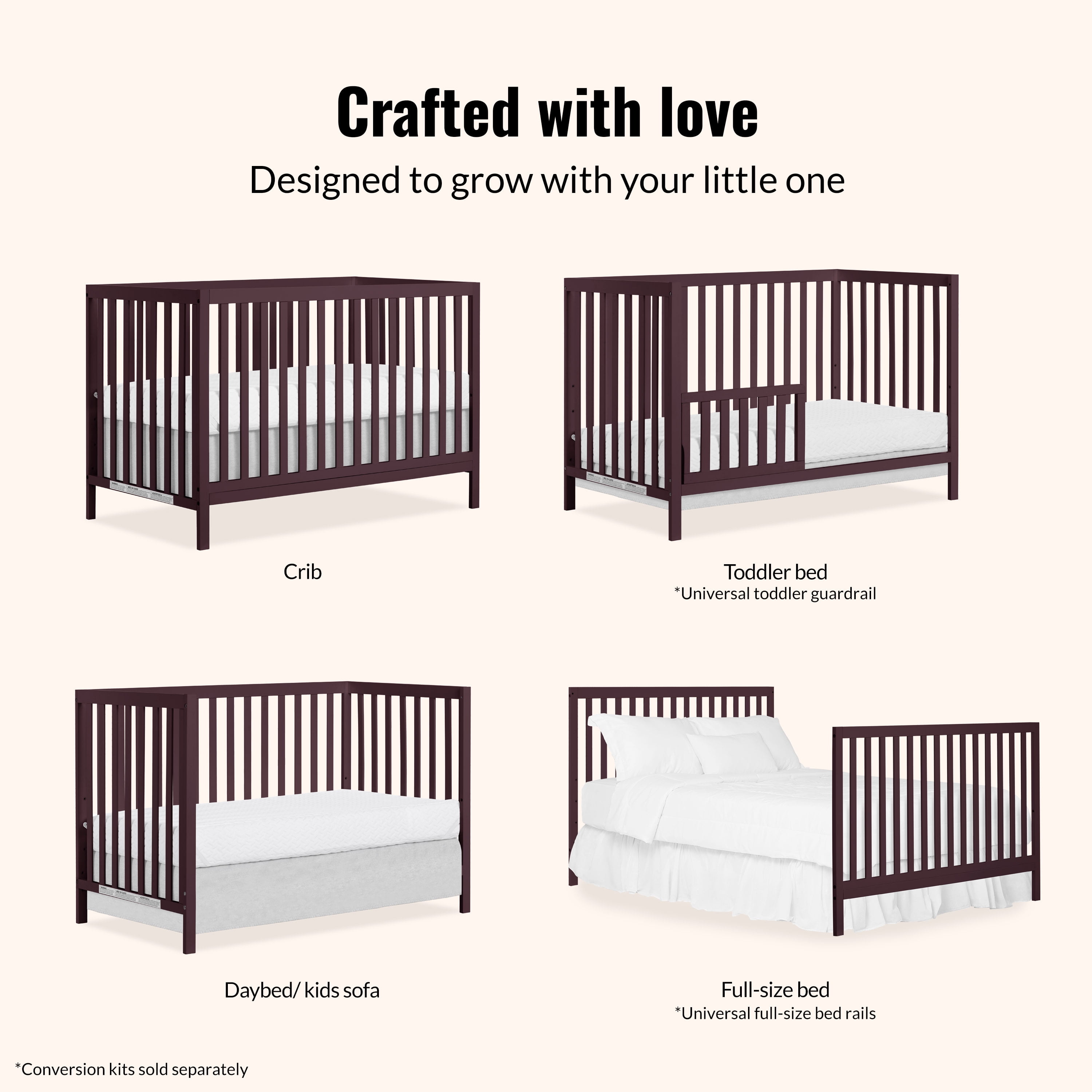 Dream On Me Synergy MOD Crib, Made with Sustainable New Zealand Pinewood, Auburn