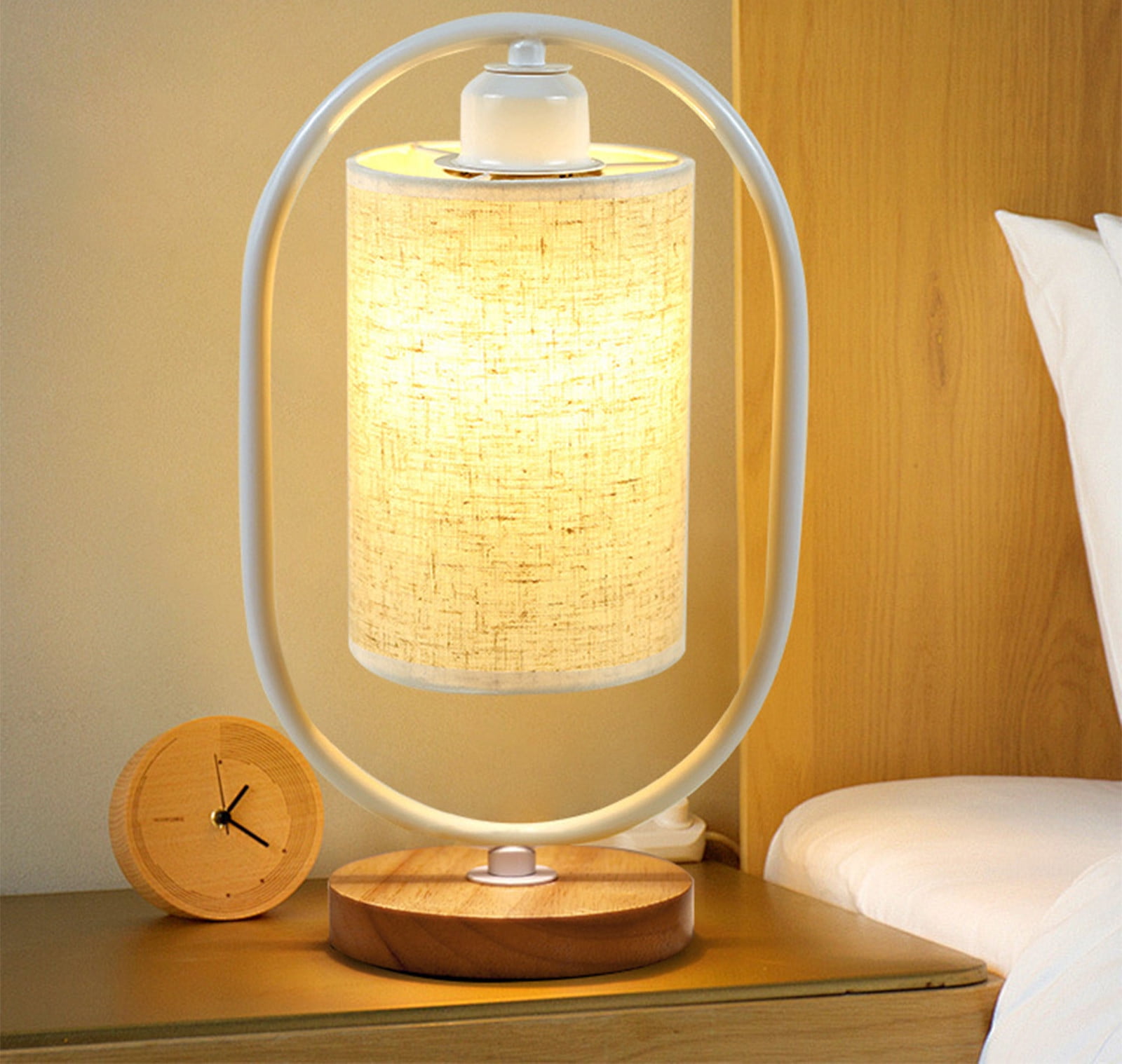 Bdday Small Table Lamp-Wooden Bedside Lamp Simple Bedroom Lamp Linen Shade Mini Desk Lamp Night Light Nightstand Lamp for Bedroom,Living Room,Kids Room