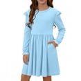 thumbnail image 4 of Robe Extensible à Manches Longues pour Filles, Robe Patineuse Évasée avec Encolure Ronde et Manches Bouffantes, Robe pour Récital Scolaire et Fête, 4 of 8