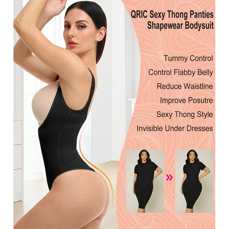 QRIC Women Tummy Control Shapewear Bodysuit Full Body Slimmer Butt Lifter Body  Shaper Thong Open Bust Fajas 