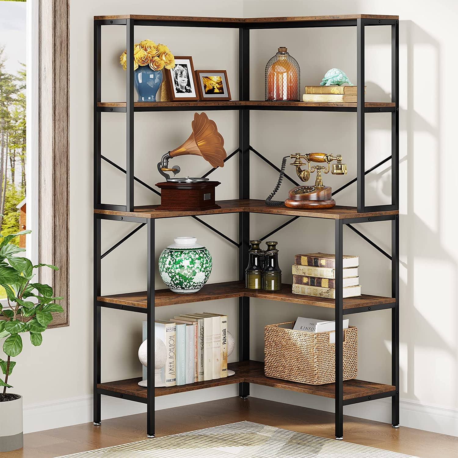 Tribesigns 5Tier Corner Bookshelf, 67" Tall Large Industrial LShaped