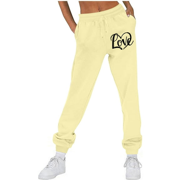 PNTUTB Women Drawstring Design with Pockets Casual Basic Loose Trousers Fitness Sports Cuffed Long Pants