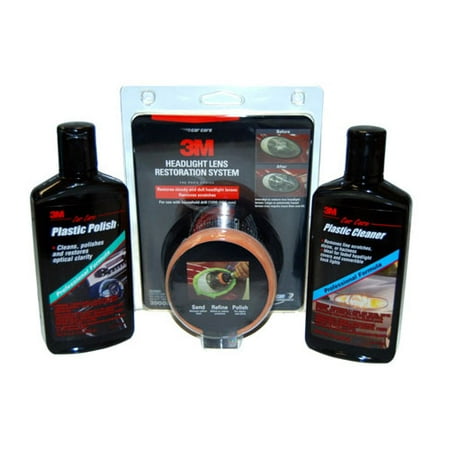 3M Complete Headlight Lens Restoration System Kit with Cleaner, Polish, & Pads