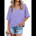 thumbnail image 3 of Camisetas de Verano con Cuello en V para Mujer, Blusas Casuales de Corta, Holgadas y Básicas. Púrpura L, 3 of 9