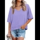 thumbnail image 3 of Camisetas de Verano con Cuello en V para Mujer, Blusas Casuales de Corta, Holgadas y Básicas. Púrpura M, 3 of 9