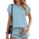 thumbnail image 2 of Tops de Verano de Mujer Suelto Ajuste Primavera Y Verano Suéter Casual Color Sólido Manga Corta Cuello Redondo, Camiseta Suelta de Poliéster, 2 of 9