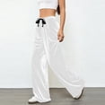 thumbnail image 5 of Women's Elastic Waist Velour Wide Leg Pants Long Palazzo Bell Bottom Casual Velvet Flare Jogger with Pockets White, 5 of 7