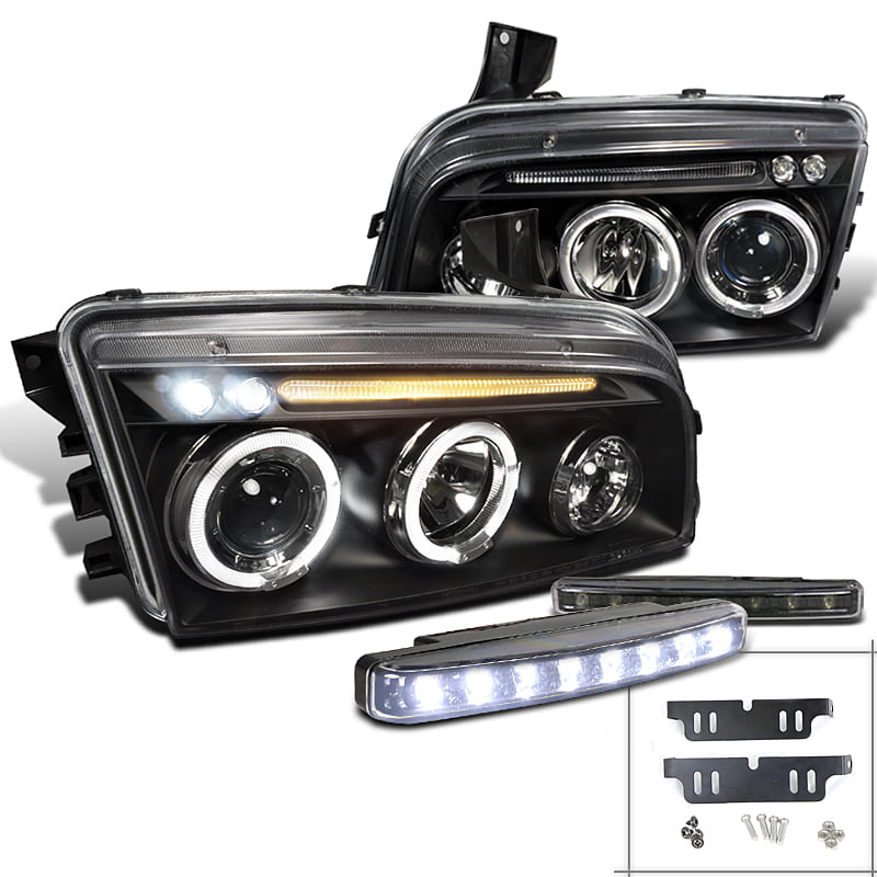 Dodge 06-10 Charger Black Replacement Headlights Corner Lamps RT SE SXT SRT-8 