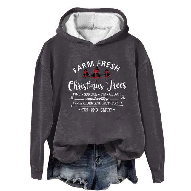 WEAIXIMIUNG Sweat à Capuche Zippé pour Femmes Nouveau Pull de Noël Imprimé Col Rond Manches Longues