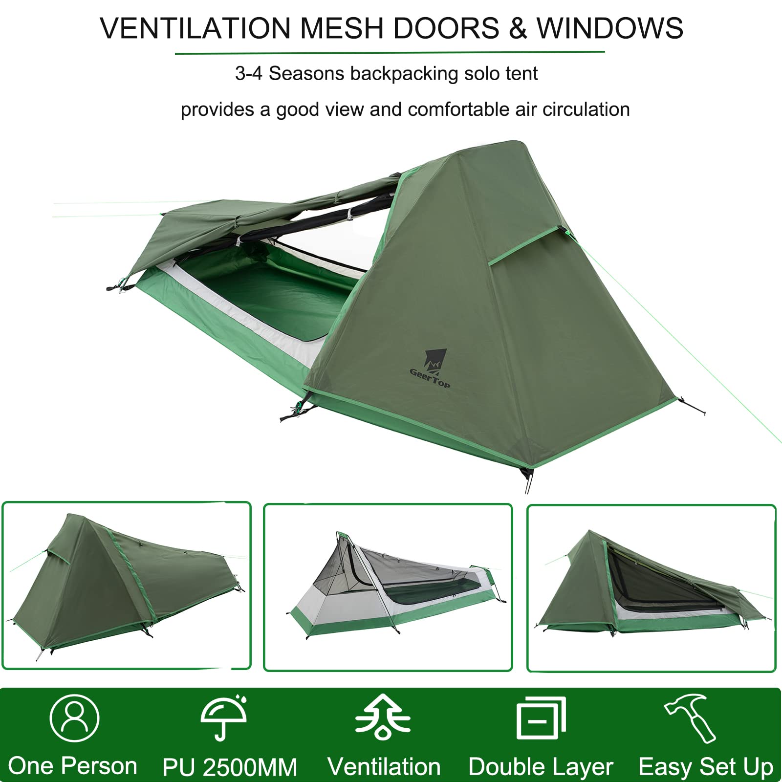 GEERTOP Ultralight Bivy Tent for 1 Person 3 Season Waterproof Single Person Backpacking Tent for Camping Hiking Backpack Travel Outdoor Survival Gear