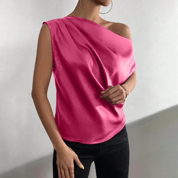 SNKSDGM Female Tank Top for Women with Built in Bra Fitted Beach Tank Tops for Women V Neck Women Silk Satin Casual Sleeveless U Neck Tank Top Summer Curved Hem Lightweight Dressy Blouses Shirt Xl