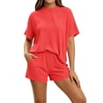thumbnail image 2 of MLCDZ 2 Piece Sets for Women Matching Lounge Sets Summer Outfits Casual Loungewear Ribbed Loose Set Short Sleeve Crew Neck Top and Shorts with Pockets, 2 of 6
