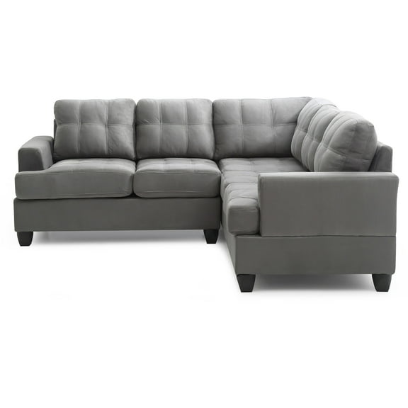 Contemporary Home Living Tufted Microsuede L-Shape Sectional Sofa - 80" - Gray