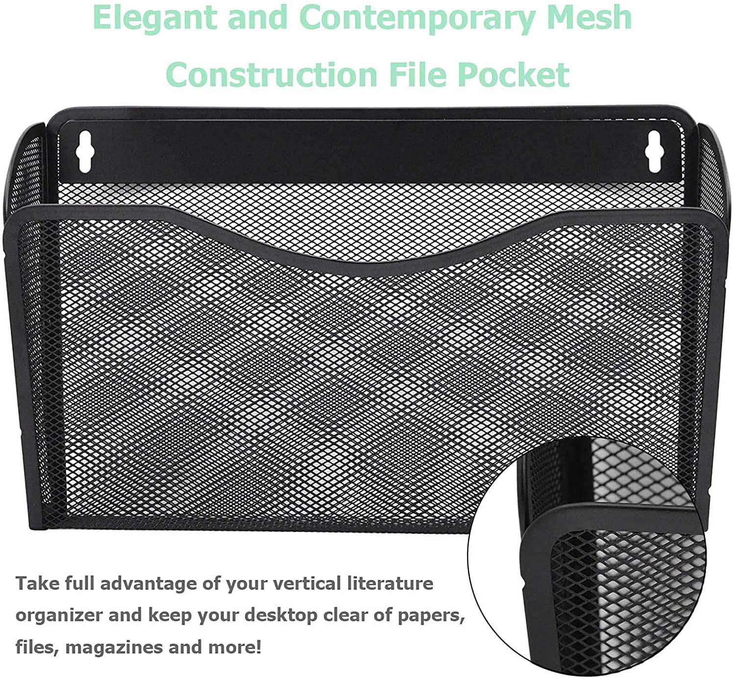 3 Single Pocket Mesh Hanging File Organizer, Vertical Wall Mounted Magazine File Holder, Mount Basket Mail Paper Document Folder Organizing for Office, Home and School, Gold