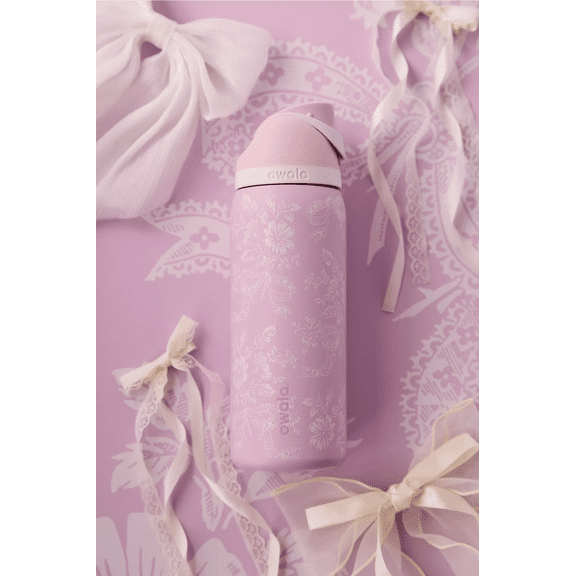 Owala FreeSip Stainless Steel Water Bottle, 32oz,Pink and white