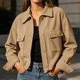 thumbnail image 5 of Admvng Women's Cropped Shacket Jacket Lapel Button Down Comfortable Chest PocketCasual Long Sleeve Ladies Coat Outerwear, 5 of 8