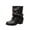 Black, variant on Willtoo Slouchy Fold Over Boots For Women, Faux Leather Buckle Strap Mid Calf Boots, Low Block Heel Pull On Fashion Boots, Round Toe Casual Fall Winter Footwear