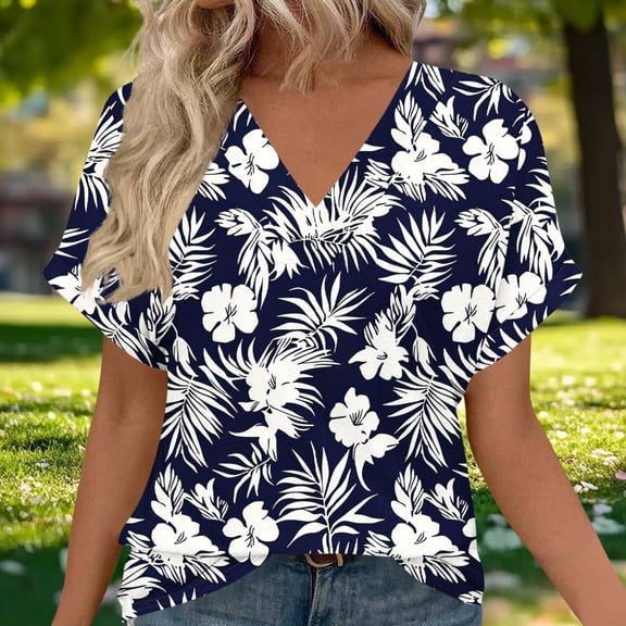 Cutuoiiu Women's Floral Printed Summer V Neck Short Sleeve Leisure Tshirts Gifts