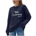 thumbnail image 2 of HOZADOIE Chandails pour Femmes Imprimé Lettre Couleur Unie Manches Longues Col Rond Polyvalent Ample Simple Confortable Chandail Automne Hiver Style, 2 of 6