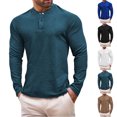 thumbnail image 2 of ZCFZJW Mens Henley T-Shirts Lightweight Dress Long Sleeve Lightweight Casual Slim Fit Basic Collarless Quarter Button Pullover Tops Blue XXL, 2 of 6