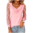 thumbnail image 2 of Elegant Blouse for Women Sheer Lace Long Sleeve Cowl Neck Slim Fit Solid Dressy Top for Office Business Casual Party Night Out Stylish Clothes, 2 of 6