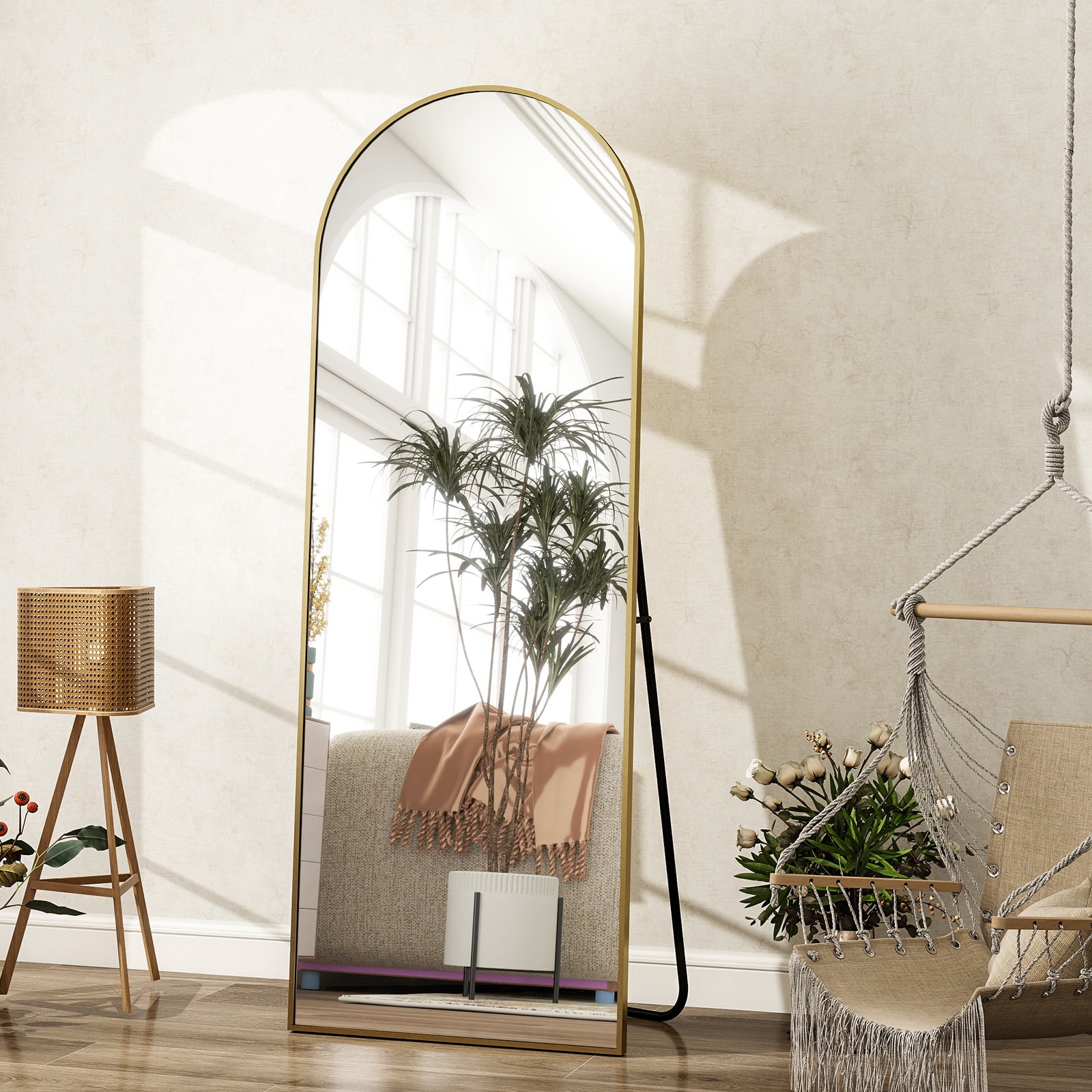 SHATTERVIEW 59"x16" Arched Floor Mirror Full Length Standing Body Dressing Mirror, Gold