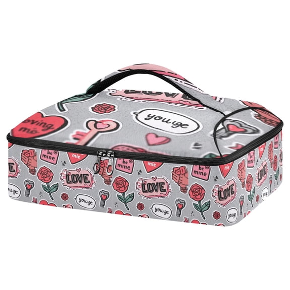 Iauyy Casserole Carrier for Hot Food Insulated Casserole Travel Carry Bag with Lid Food Warmer Bag for Party/Picnic,Valentine's Day Elements
