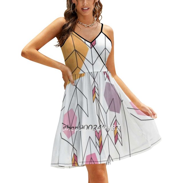 Unfinished Sweet Elegant Dress Women Korean Kawaii Square Collar Dress Abstract Pattern Arrow Direction Start Beginning