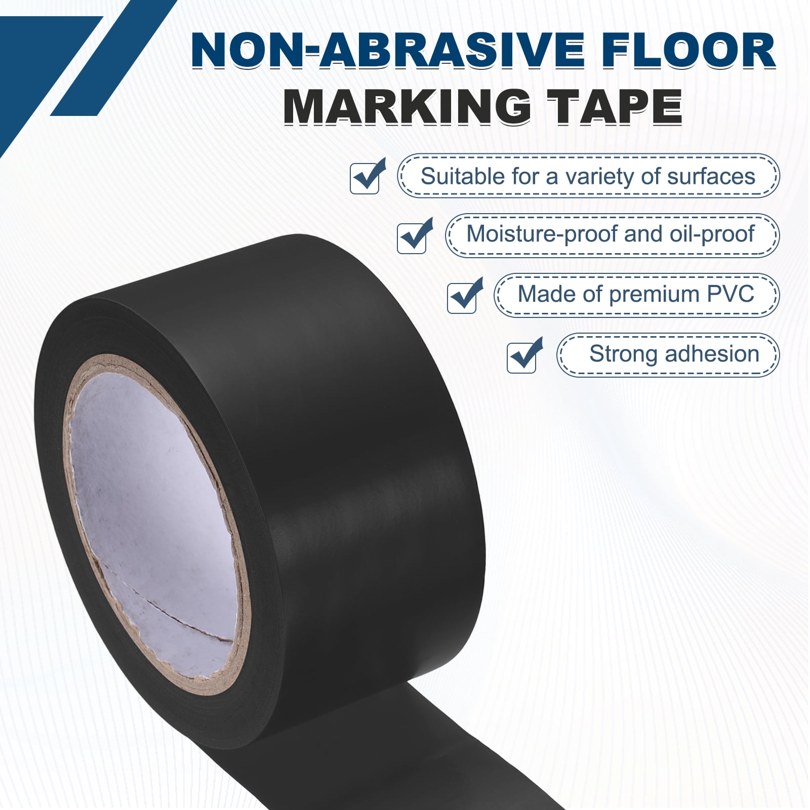 Uxcell Vinyl Floor Tape 2" x 108 ft Non-Abrasive Floor Marking Tape Outdoor Playing Field Marking Equipment for Warehouse Gyms Athletics Restaurants, Black