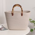 thumbnail image 2 of Bolsos Playa Bolso Tejido Algodón Con Asa Bambú A Rayas para Viajes (Estilo 2), 2 of 8