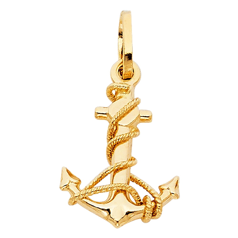 Ioka-14K Yellow Gold Anchor Charm Pendant For Necklace or Chain ...