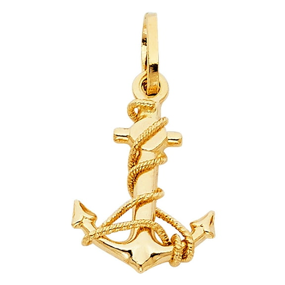 Ioka-14K Yellow Gold Anchor Charm Pendant For Necklace or Chain