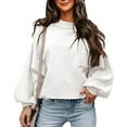 thumbnail image 5 of Duoif Sweaters for Women Trendy Women's 2025 Long Sleeve Crewneck Sweater Casual Solid Color Ribbed Hem Knitwear Pullover Cropped Women's Sweaters Womens Tops White XL, 5 of 5