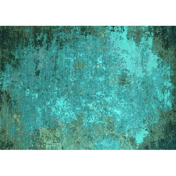 Ahgly Company Machine Washable Indoor Rectangle Oriental Turquoise Blue Industrial Area Rugs, 5' x 7'