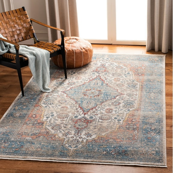 SAFAVIEH Victoria Serafim Floral Bordered Area Rug, Navy/Ivory, 5' x 8'