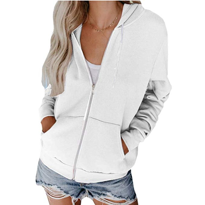 Womens Zip Up Hoodies Plain Casual Fleece Soft Jackets With Pockets ...