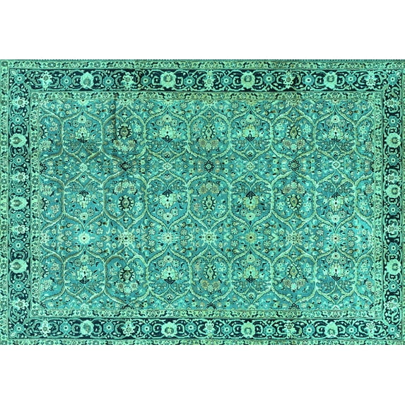 Ahgly Company Machine Washable Indoor Rectangle Persian Turquoise Blue Traditional Area Rugs, 2' x 3'