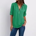 thumbnail image 2 of Ajhsaklt Linen Shirts for Women Button Ladies Clothing Loose Shirt Chiffon Zipper Long Sleeves Plus Size Tops Women's Clothing Green, 2 of 8