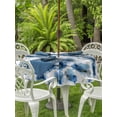 thumbnail image 2 of Outdoor Tablecloth with Umbrella Hole and Zipper, Navy Blue Floral Round Table Cloth 54 Inch Waterproof Tablecloth, Spring Flowers Butterflies Wooden Picnic Table Cover for Patio Camping, 2 of 7