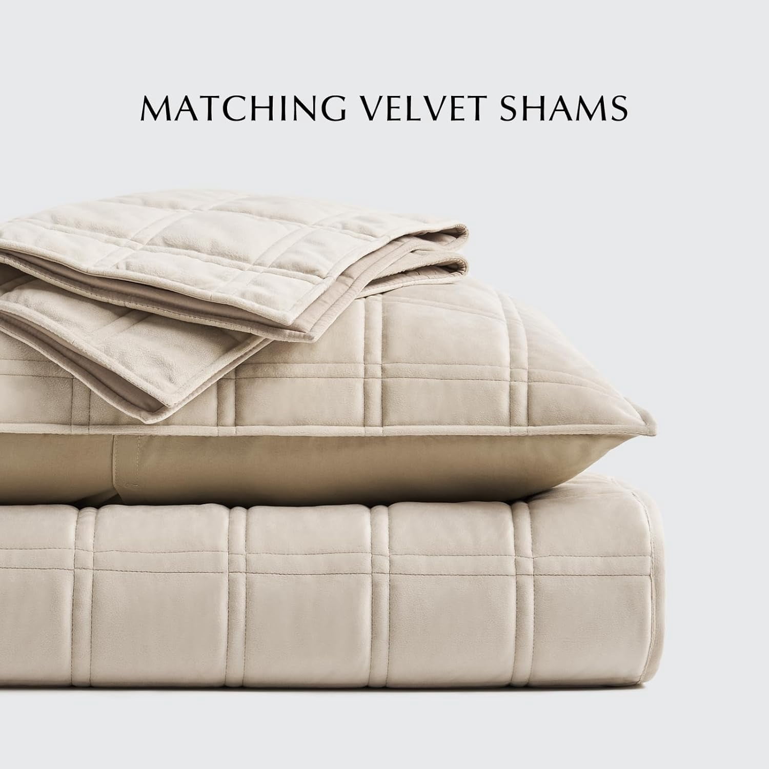 EVERGRACE 3 Pieces Luxurious Velvet Quilt King Size, Ultra Soft Bedspread Coverlet Set, Double Box Stitch Lightweight Velvet Comforter for All Season with 2 Shams, Beige, 108''x96''